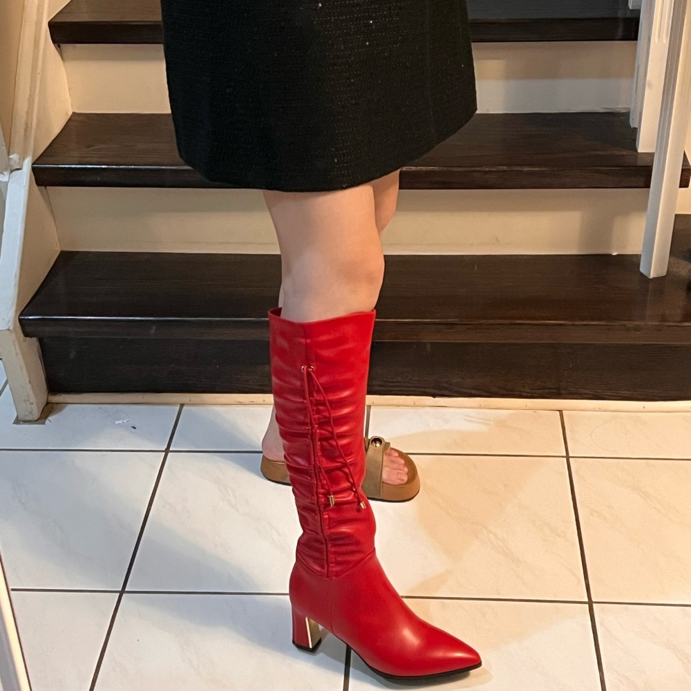Elegant Red Knee-High Women's Boots - Picture 9 of 11